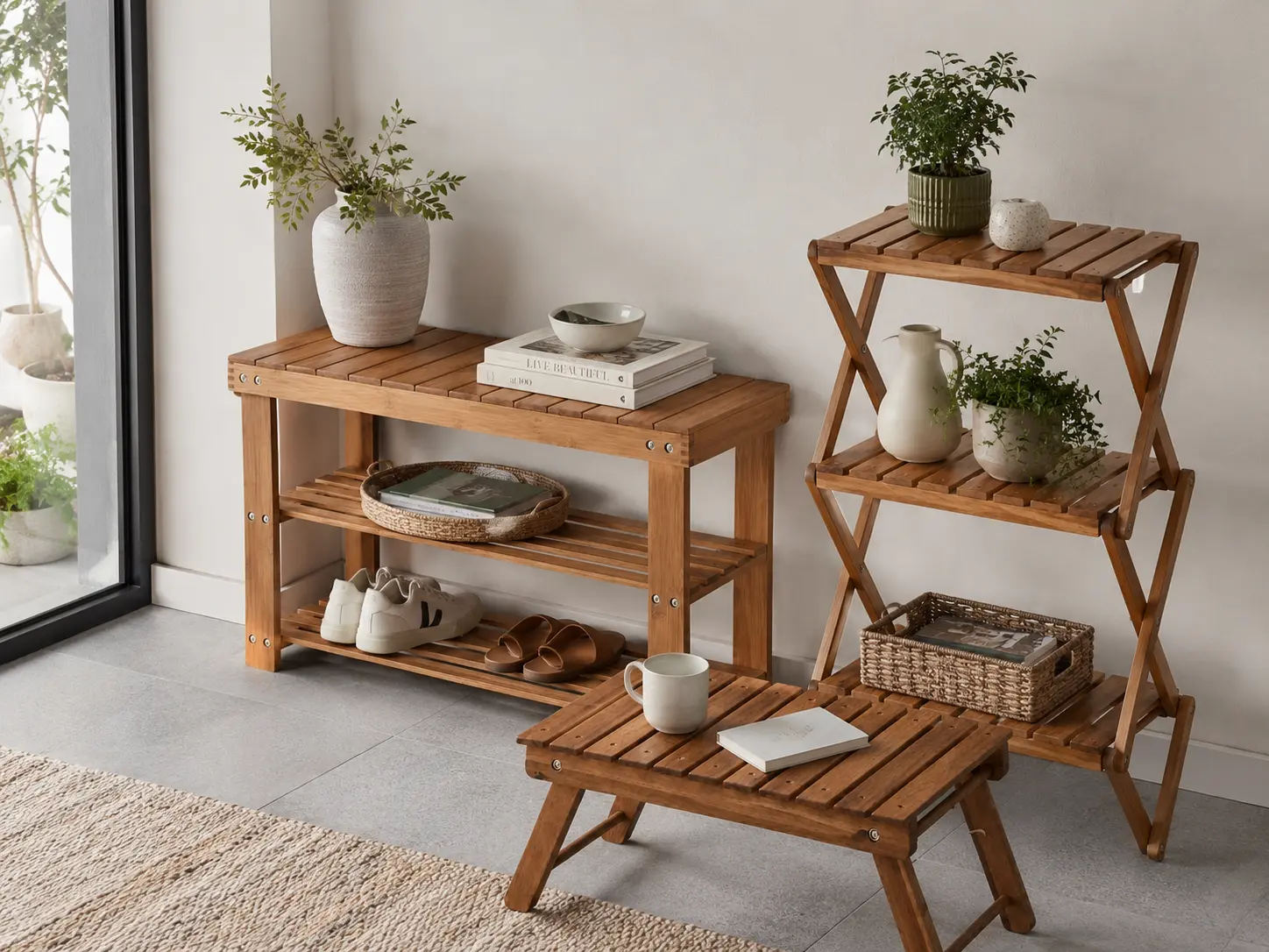Acacia Wood Hanging Garden Planter Bench